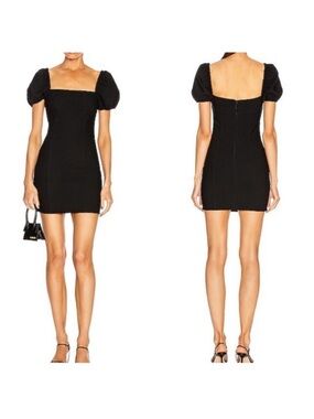 Cinq à Sept Havana Black Mini Dress with Puff Sleeves Size 4